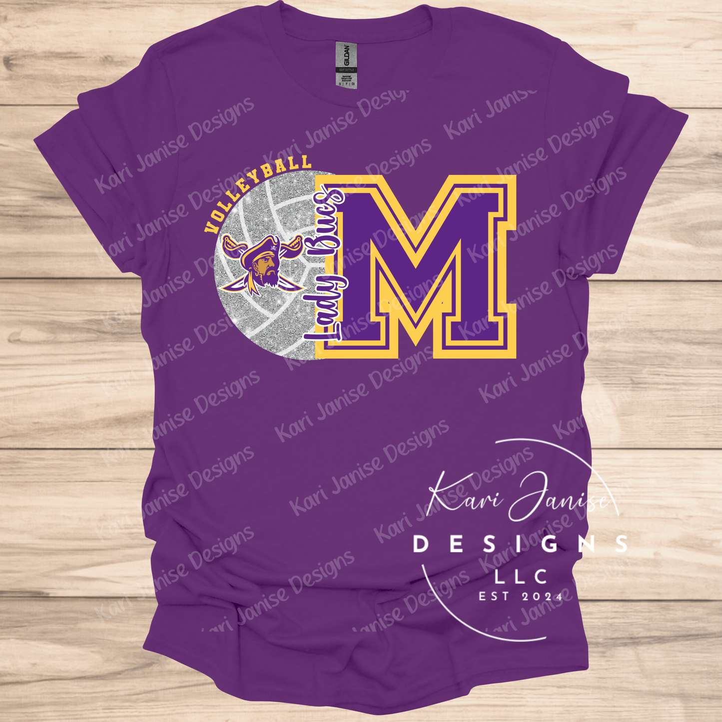 Volleyball Initial Faux Glitter Custom