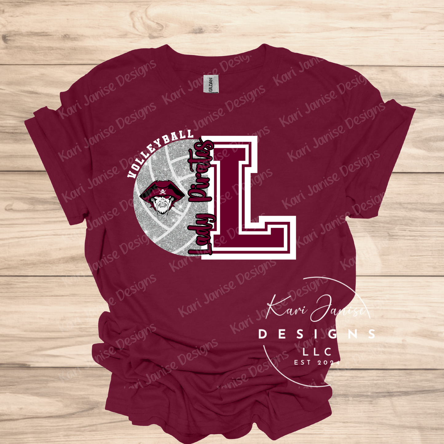 Volleyball Initial Faux Glitter Custom