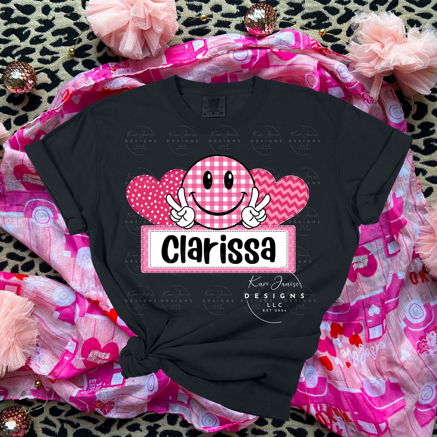 Pink Checkered Smiley Custom Valentine Name
