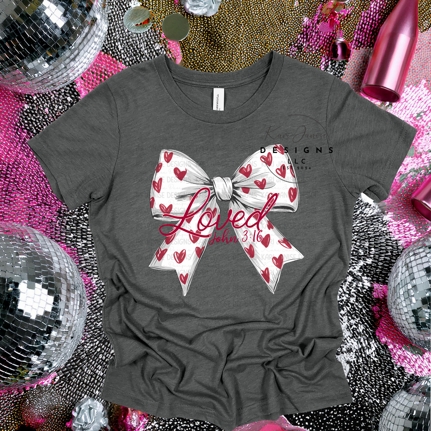 Coquette Heart Bow Loved John 3:16