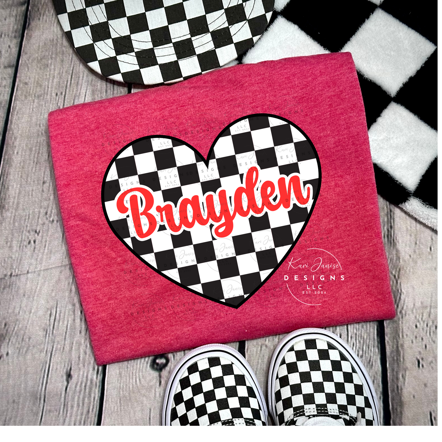Checkered Heart Custom Valentine Name
