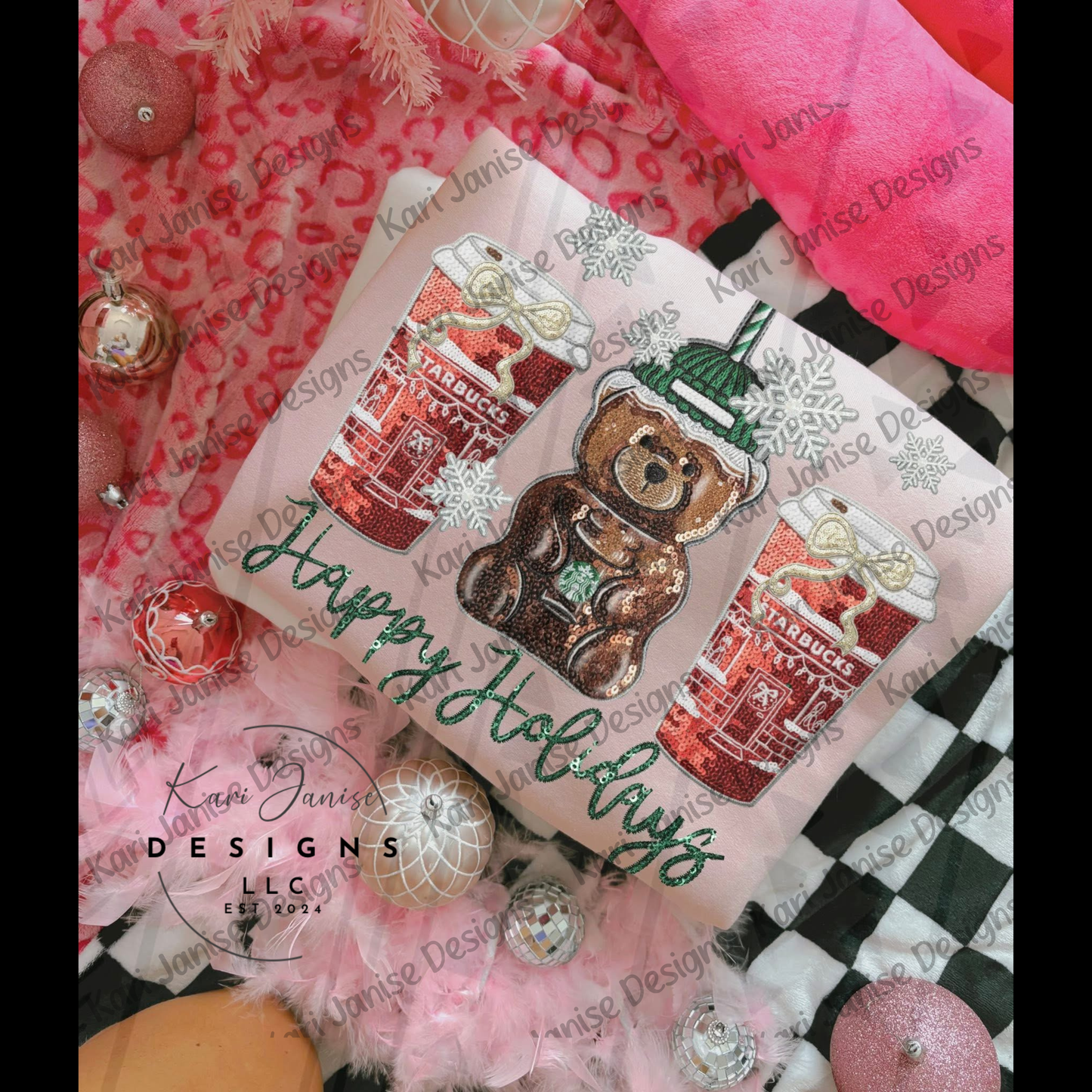 Faux Sequin Starbies Happy Holidays