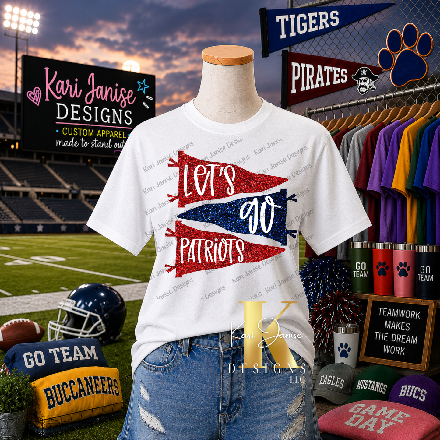 Pennant Flags Faux Glitter Custom Mascot - Any School/Team