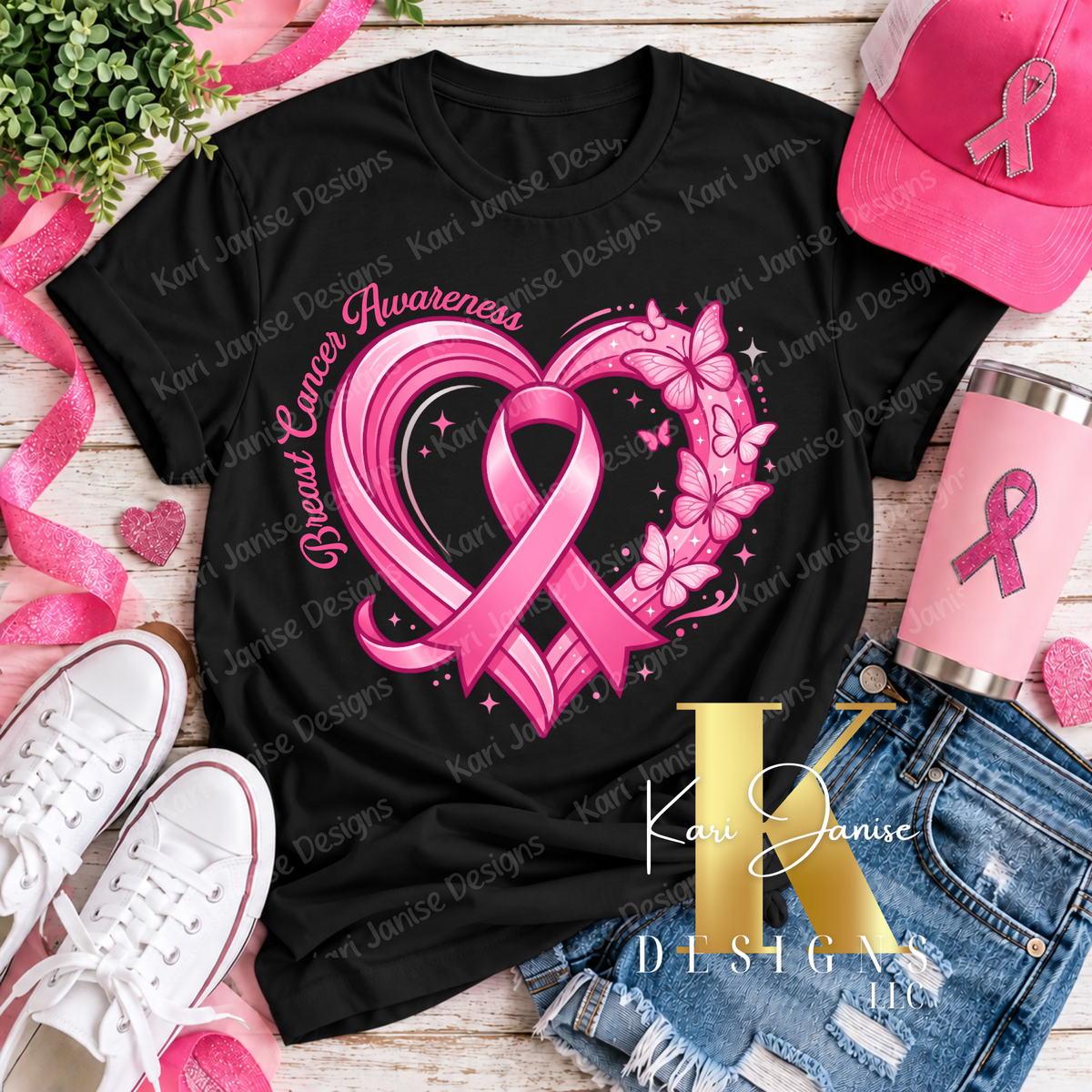 Breast Cancer Butterfly Heart Ribbon