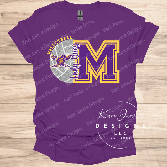 Volleyball Initial Faux Glitter Custom