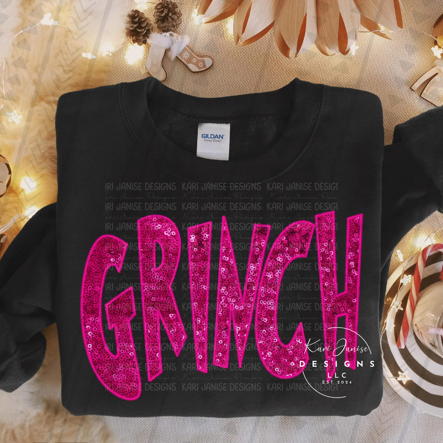 Pink Gr!nch Faux Sequin & Embroidery