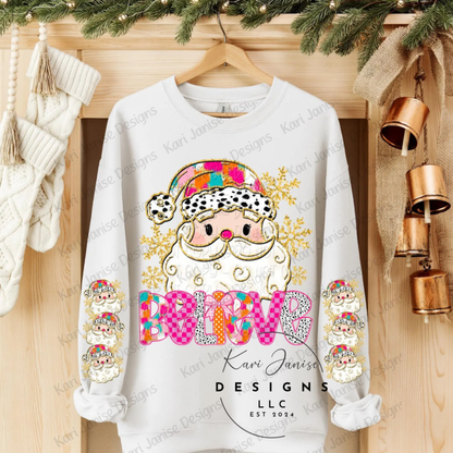 Colorful Believe Santa with Sleeve Option