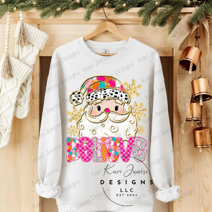 Colorful Believe Santa with Sleeve Option