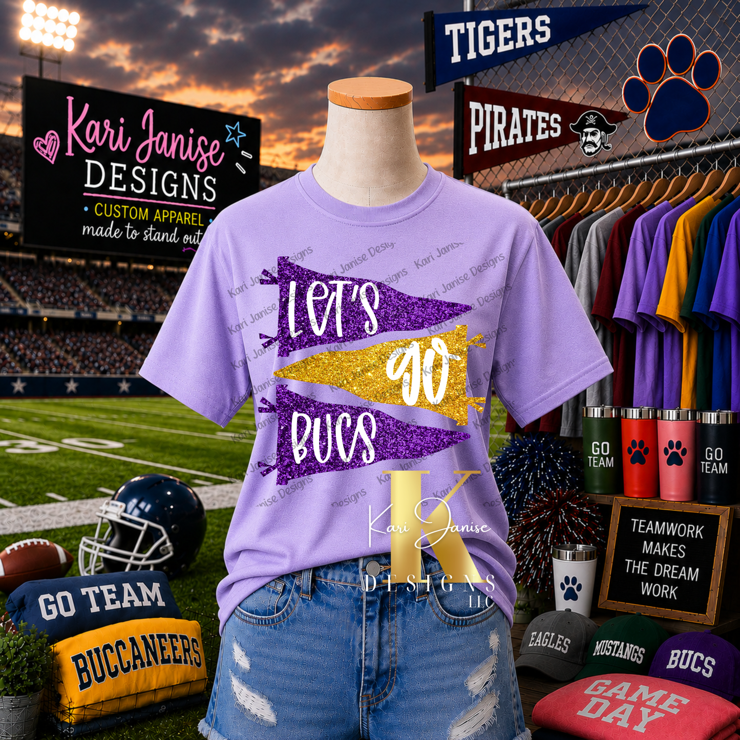 Pennant Flags Faux Glitter Custom Mascot - Any School/Team