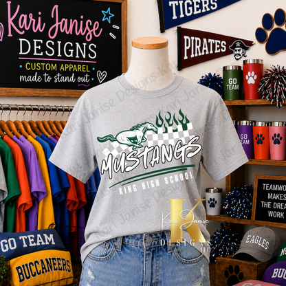 Checkered Flame Custom Mascot - Any School/Team