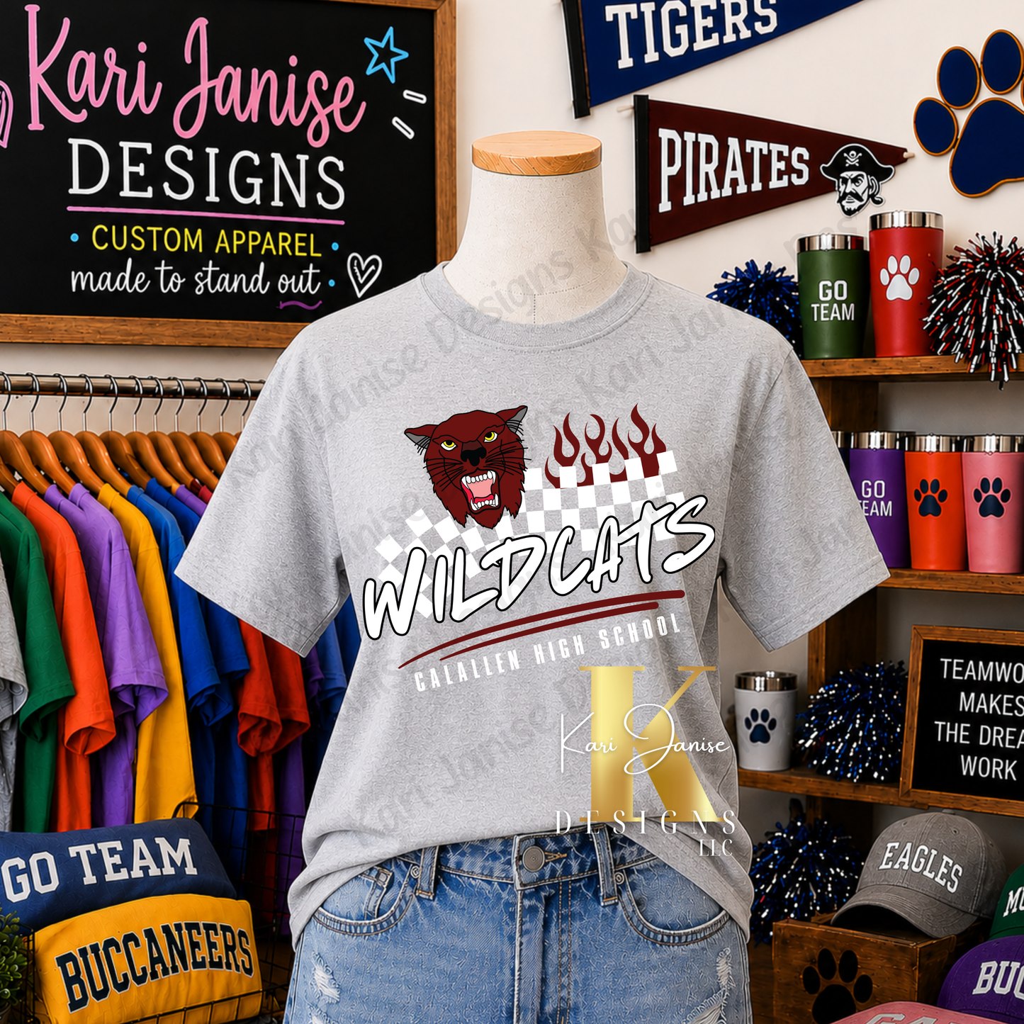 Checkered Flame Custom Mascot - Any School/Team