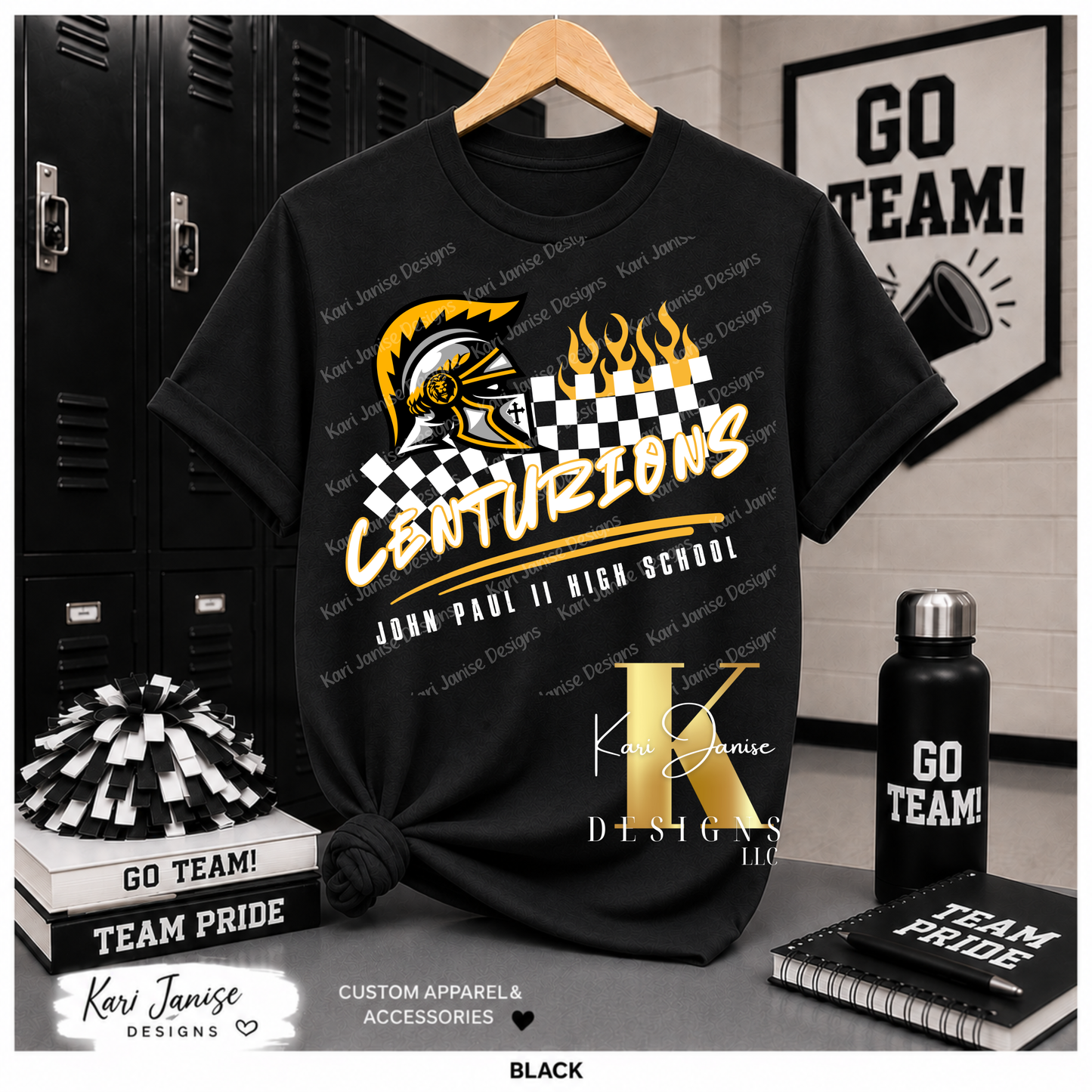 Checkered Flame Custom Mascot - Any School/Team