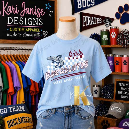 Checkered Flame Custom Mascot - Any School/Team