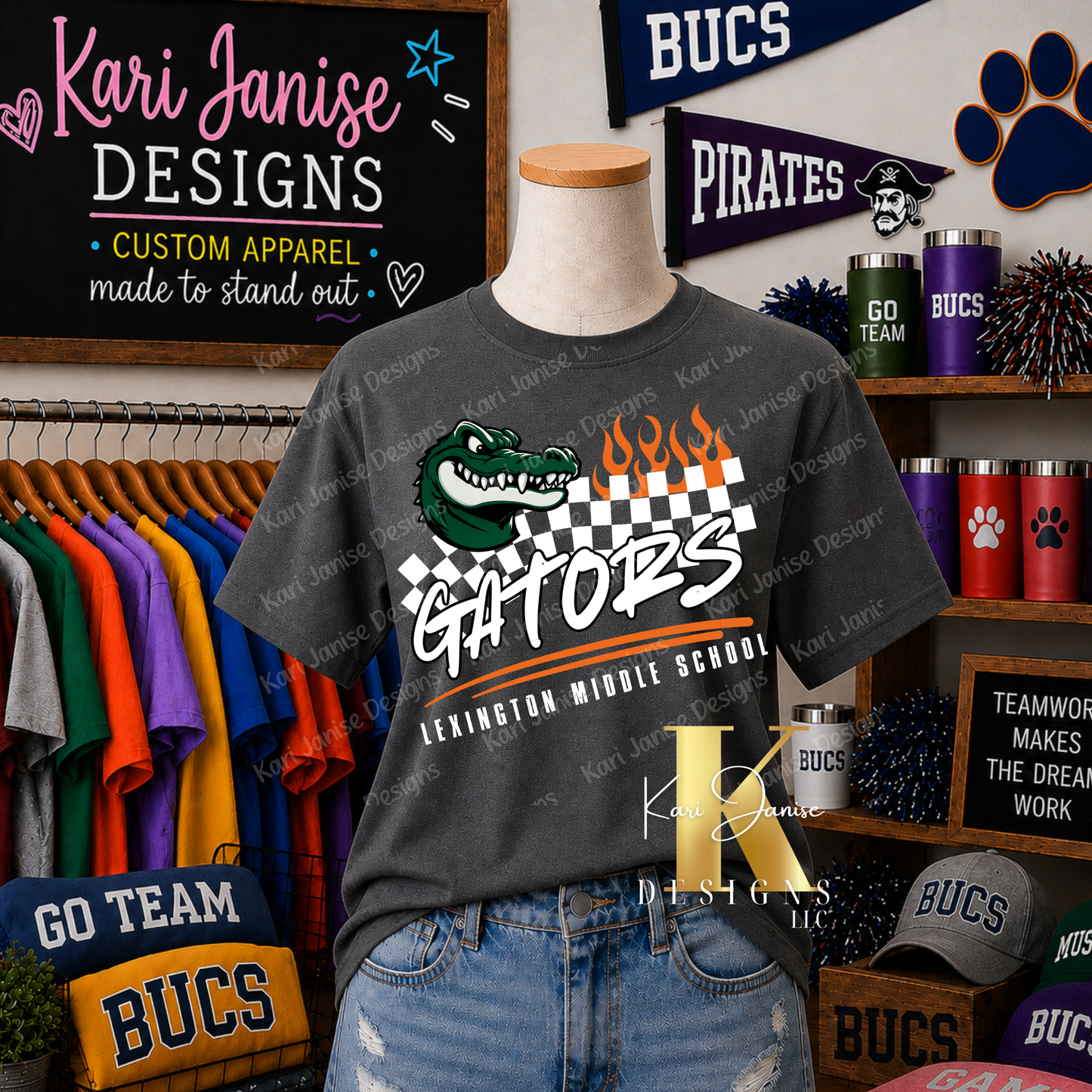Checkered Flame Custom Mascot - Any School/Team