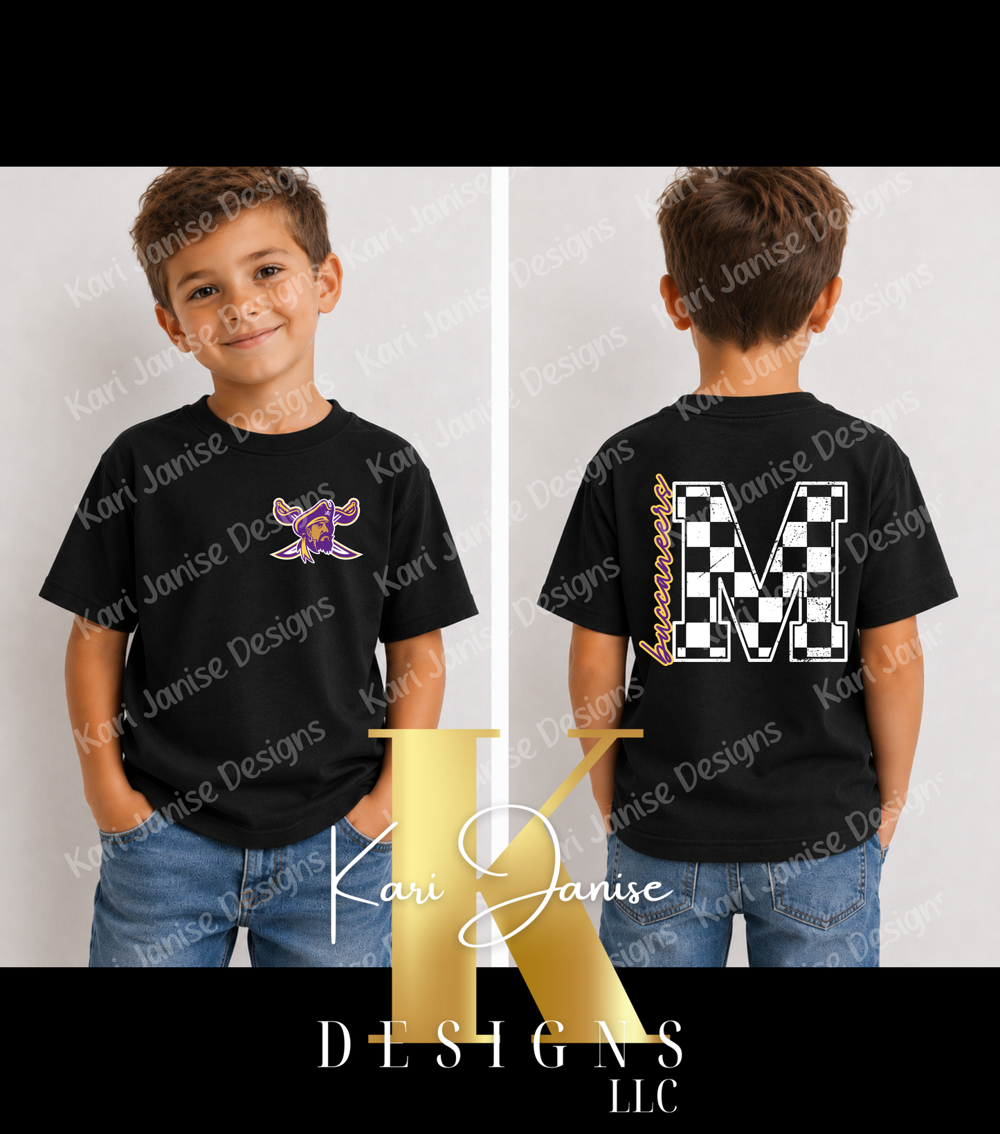 Checkered Initial Custom Mascot - Any School/Team