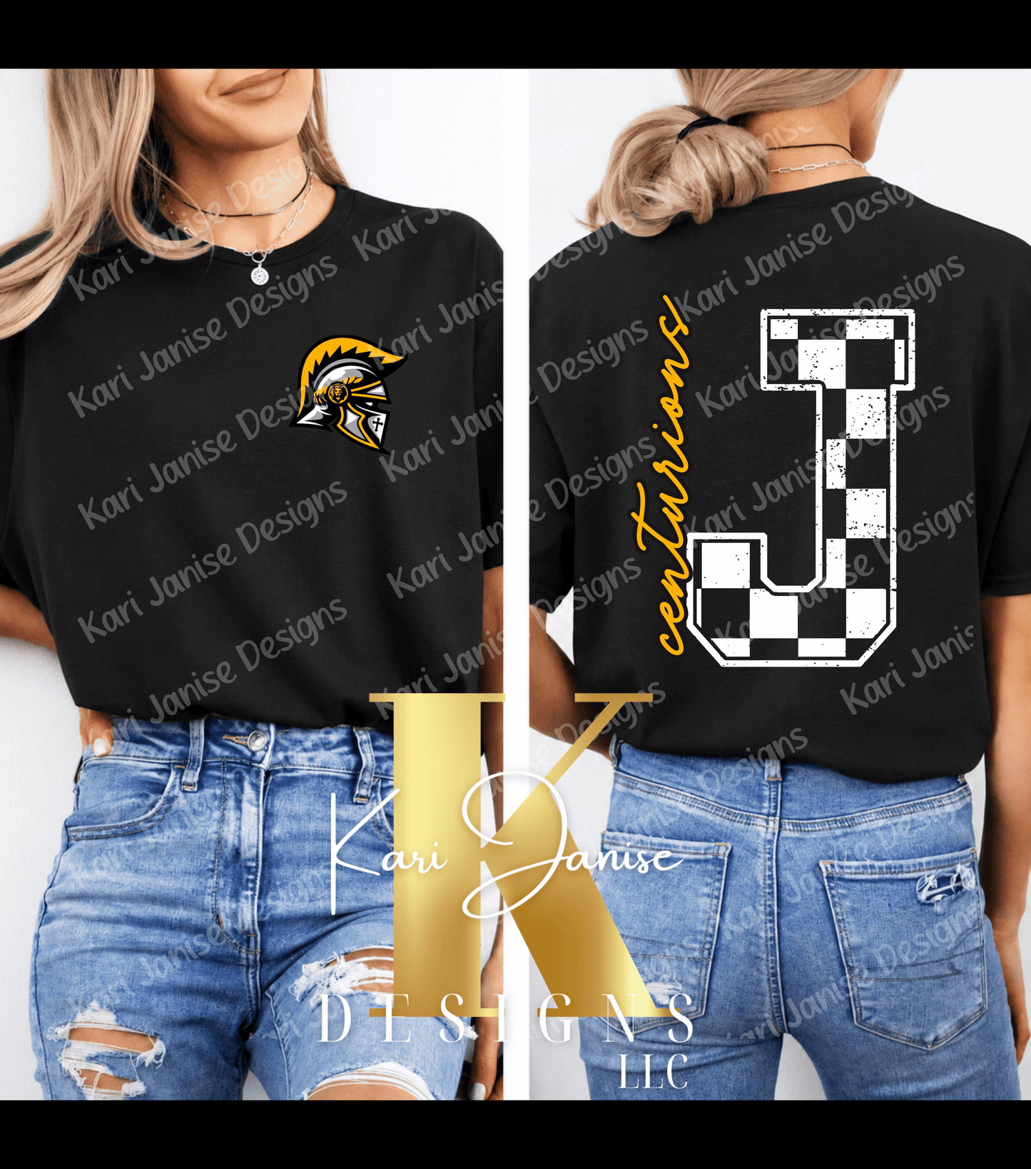 Checkered Initial Custom Mascot - Any School/Team