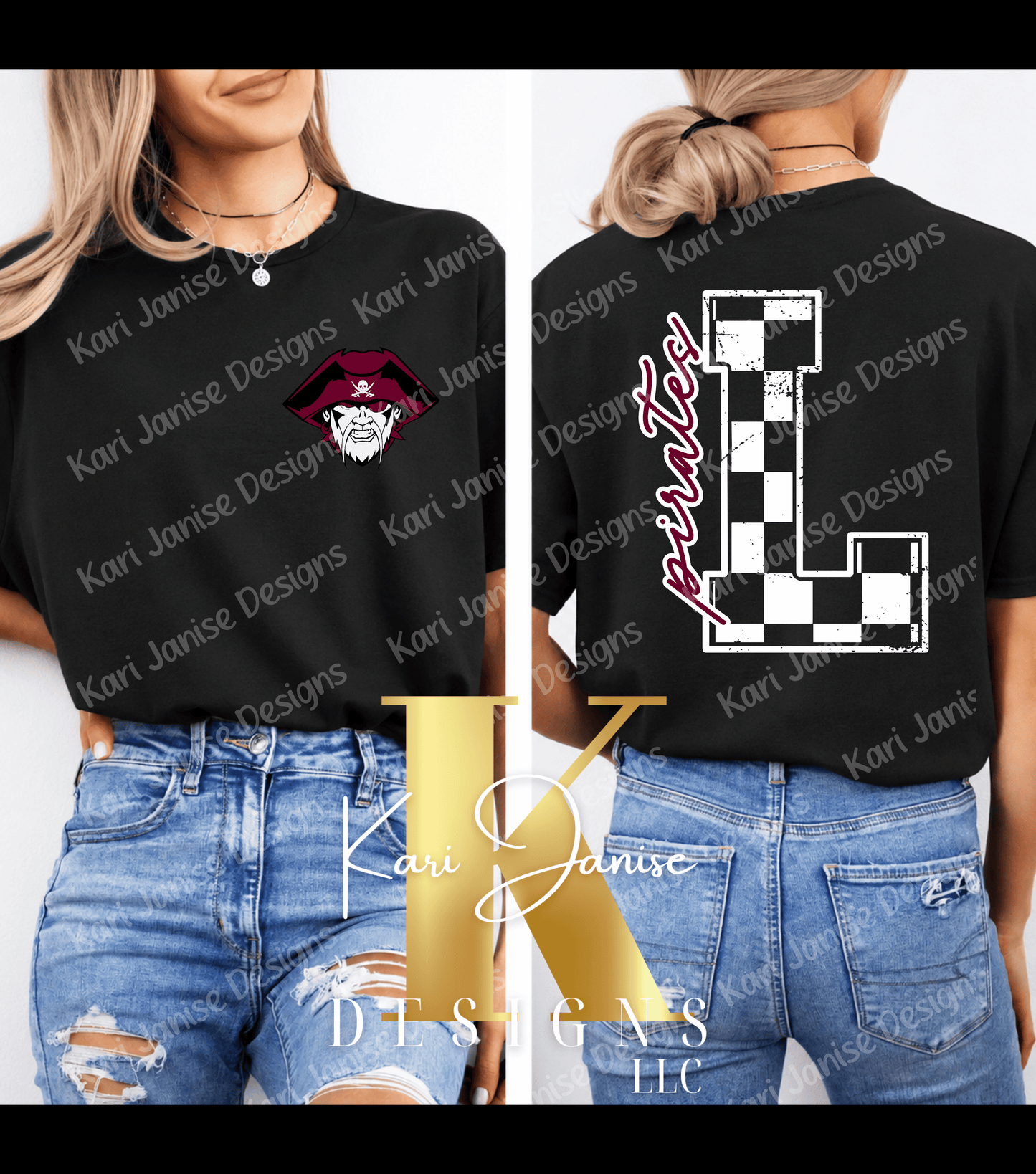 Checkered Initial Custom Mascot - Any School/Team