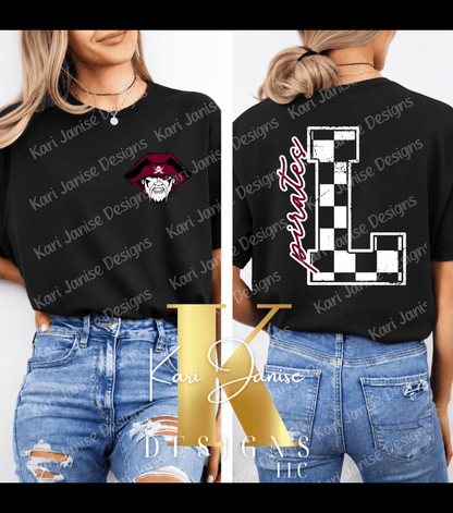 Checkered Initial Custom Mascot - Any School/Team