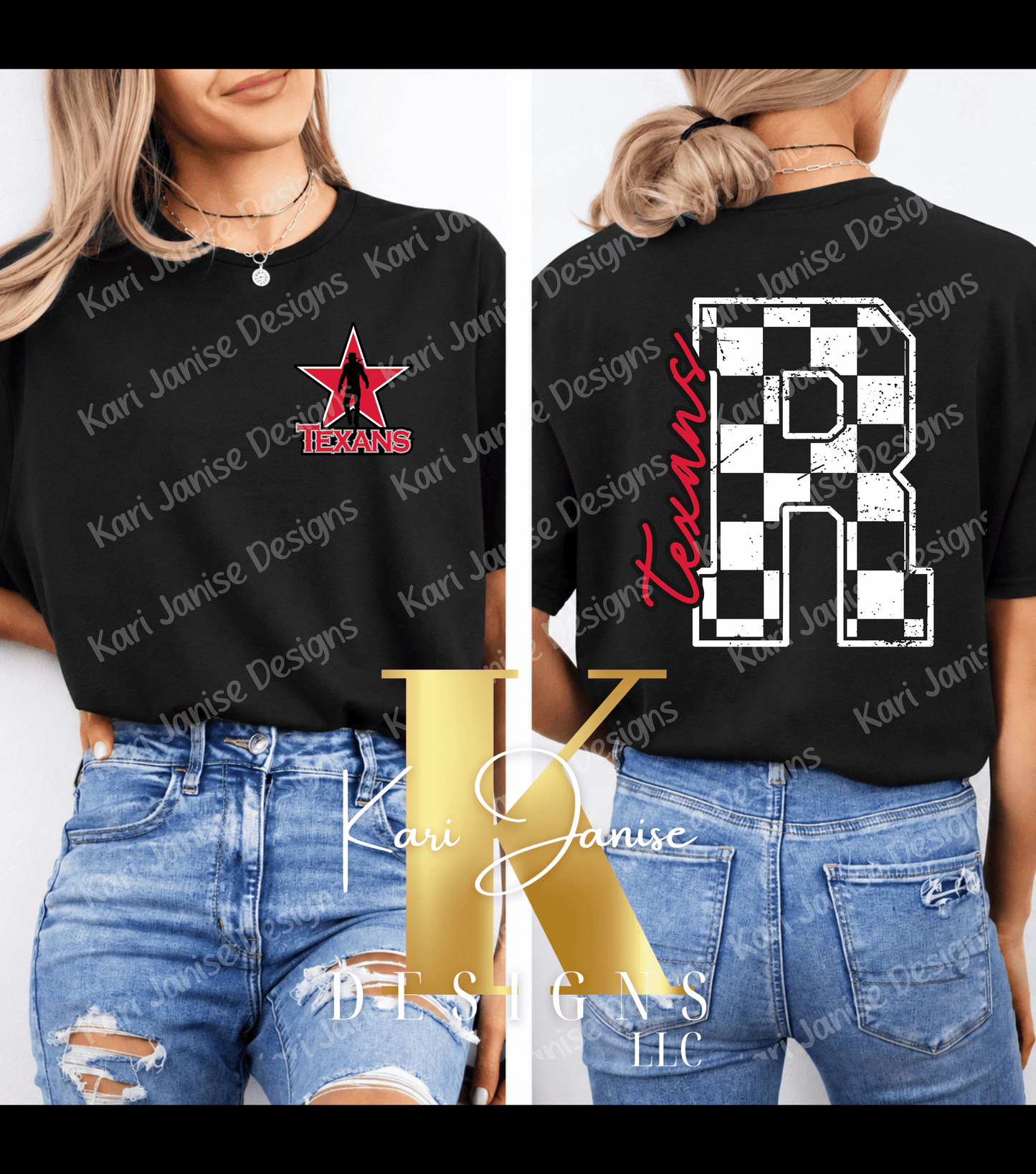Checkered Initial Custom Mascot - Any School/Team
