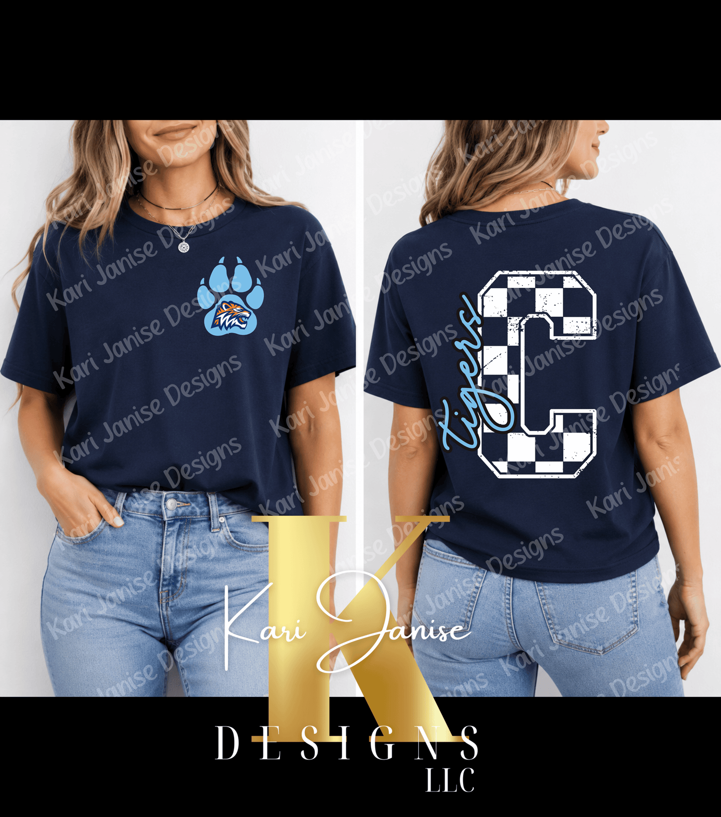 Checkered Initial Custom Mascot - Any School/Team